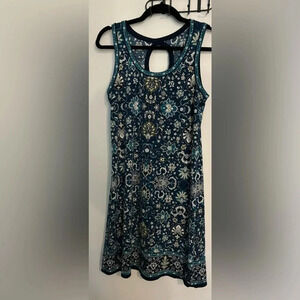 Max Studio Womens Navy Teal Print Dress Keyhole Back Polyester/Spandex Sz Small